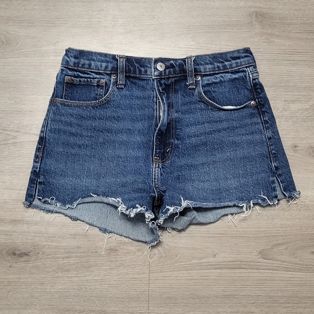 Abercrombie & Fitch The Mom Short High Rise Dark Wash Denim Cut Offs Size 26 2
